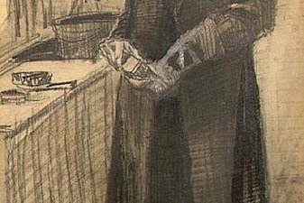 Orphan Man with Long Overcoat Cleaning Boots