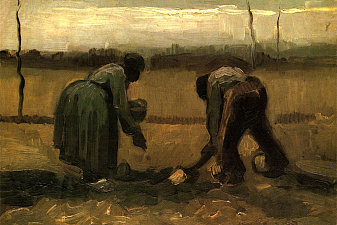 Peasant and Peasant Woman Planting Potatoes