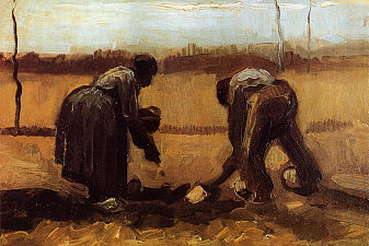 Peasant Man and Woman Planting Potatoes
