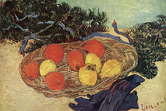 Still Life with Oranges and Lemons with Blue Gloves