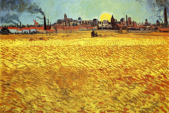 Summer Evening, Wheatfield with Setting sun
