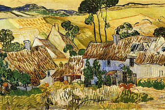 Thatched Houses against a Hill