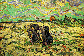 Two Peasant Women Digging in Field with Snow