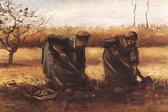 Two peasant women digging potatoes