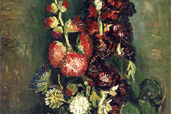Vase of Hollyhocks