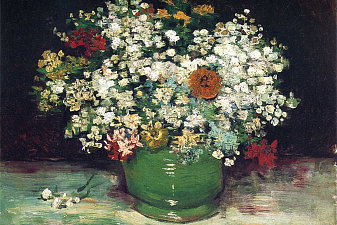 Vase with Zinnias and Other Flowers