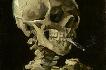 Skull of a Skeleton with Burning Cigarette