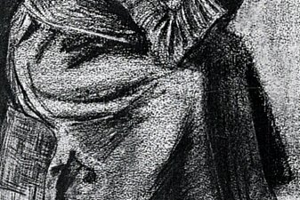 Woman Sitting on a Basket with Head in Hands