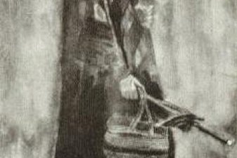 Woman with Shawl, Umbrella and Basket