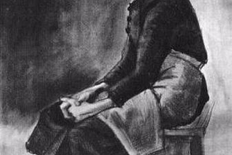 Woman with White Cloth around her Head, Sitting on a Bench