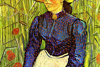 Young Peasant Girl in a Straw Hat sitting in front of a wheatfield